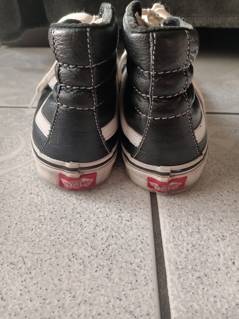 Vans Sk8-Hi Black Leather High Top Sneakers with White Stripe - Picture 2 of 6